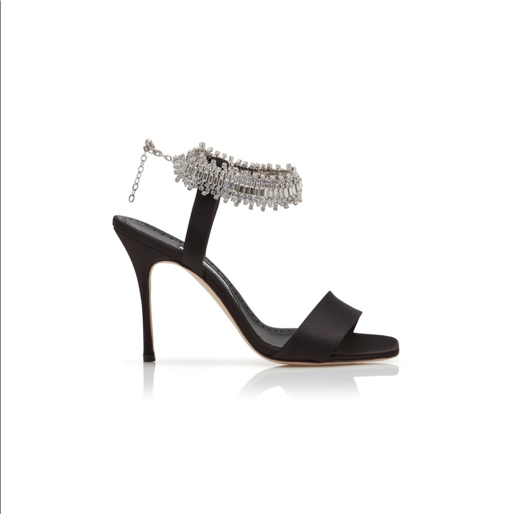 Manolo Blahnik | Parinasan Satin Crystal Embellished Sandals